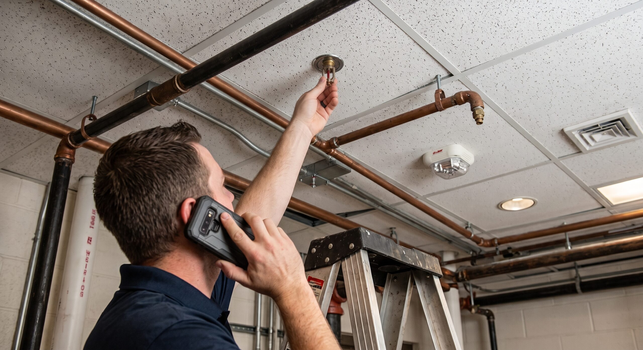 Licensed Overwatch technicians performing fire system repairs and resolving deficiencies.